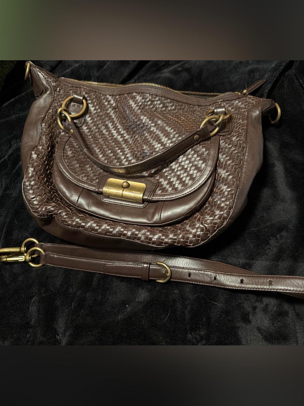 Coach Brown Woven Leather Convertible Satchel Crossbody Bag F19312